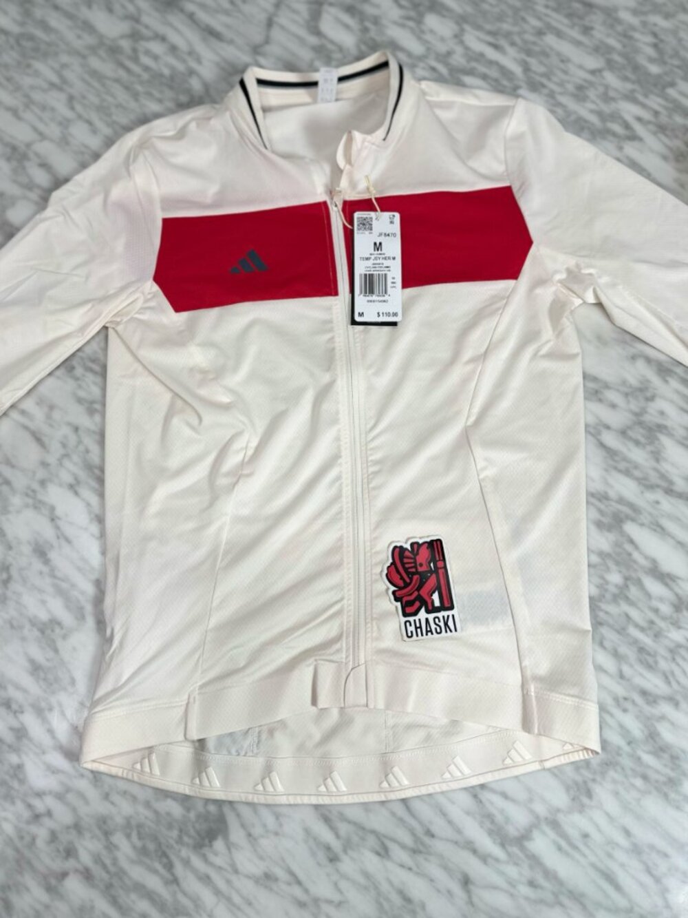 Adidas Heritage Tempo 3-Stripes Cycling Jersey Chalk White Red JF8470 Men's M